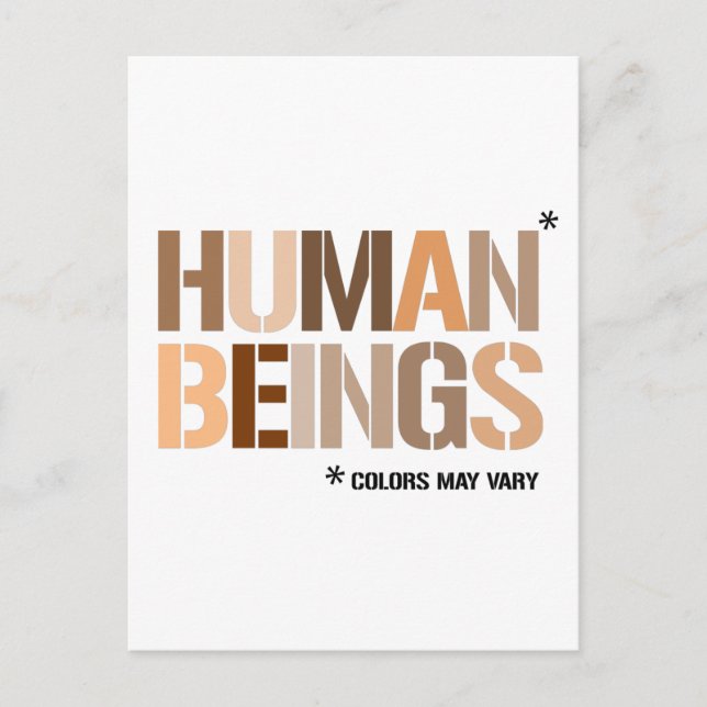 HUMAN BEINGS: Colours May Vary Postcard (Front)