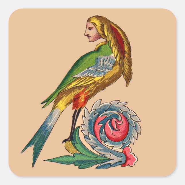 human bird square sticker (Front)