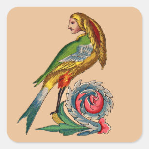 human bird square sticker