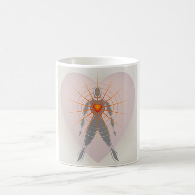 Human Body with Big Heart Radiating Rays of Light Coffee Mug (Center)