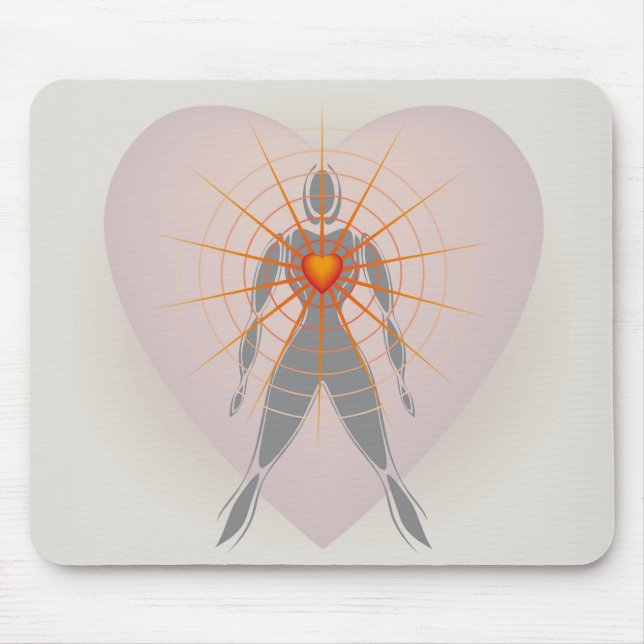 Human Body with Big Heart Radiating Rays of Light Mouse Pad (Front)