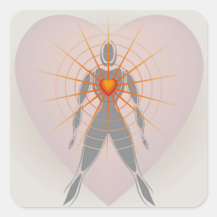 Human Body with Big Heart Radiating Rays of Light Square Sticker