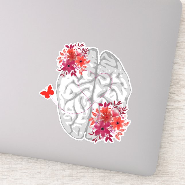 Human Brain Anatomy With Red Flowers (Detail)