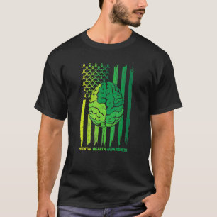 Human Brain Usa Flag Ribbon Mental Health Awarenes T-Shirt