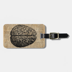 Human Brain Vintage Illustration Dictionary Art Luggage Tag
