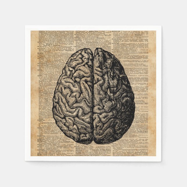Human Brain Vintage Illustration Dictionary Art Napkin (Front)