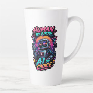 Human By Birth Ai By Choice Funny Neon Robotic Latte Mug