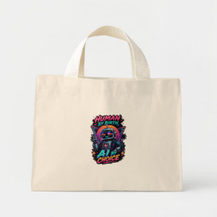 Human By Birth Ai By Choice Funny Neon Robotic Mini Tote Bag