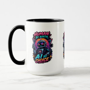 Human By Birth Ai By Choice Funny Neon Robotic Mug