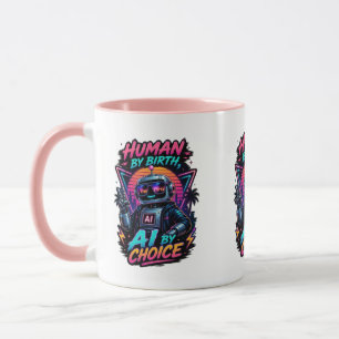 Human By Birth Ai By Choice Funny Neon Robotic Mug