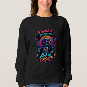 Human By Birth Ai By Choice Funny Neon Robotic  Sweatshirt