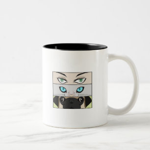 Human, Cat and Dog looking at you Two-Tone Coffee Mug
