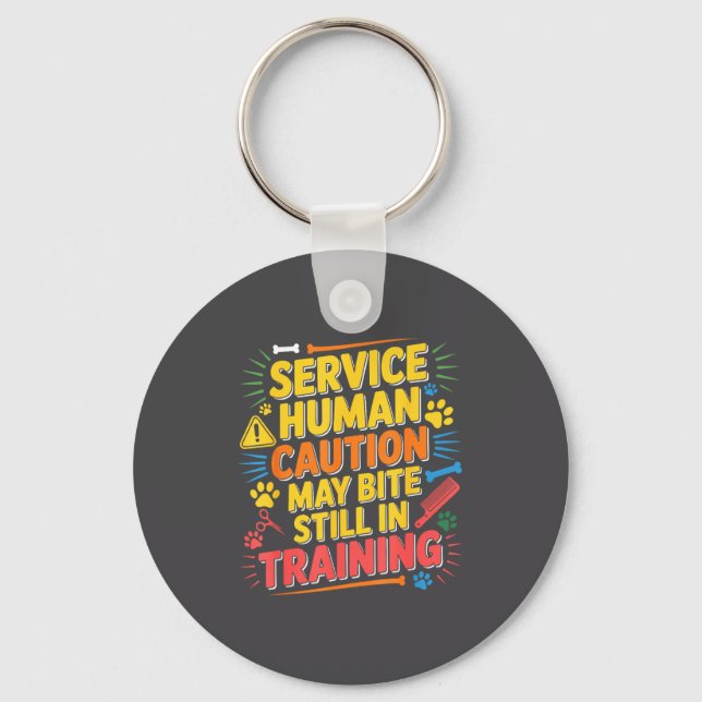 Human Caution Service May Still Bite Training Smil Key Ring (Front)