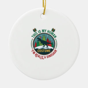 Human Costume Dinosaur Christmas Santa Hat Pine Tr Ceramic Ornament