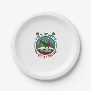 Human Costume Dinosaur Christmas Santa Hat Pine Tr Paper Plate