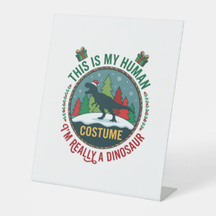 Human Costume Dinosaur Christmas Santa Hat Pine Tr Pedestal Sign