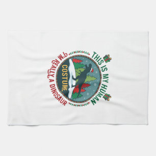 Human Costume Dinosaur Christmas Santa Hat Pine Tr Tea Towel