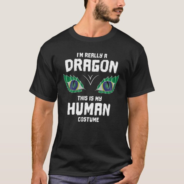 Human Costume   Dragon Mask  Cool Halloween Tee (Front)