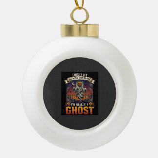 Human Costume Ghost Pumpkin Head Graveyard Spider Ceramic Ball Christmas Ornament