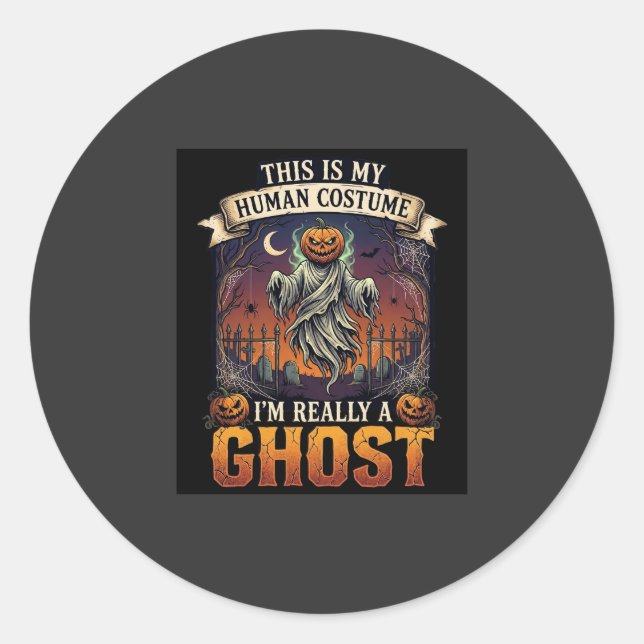 Human Costume Ghost Pumpkin Head Graveyard Spider  Classic Round Sticker (Front)