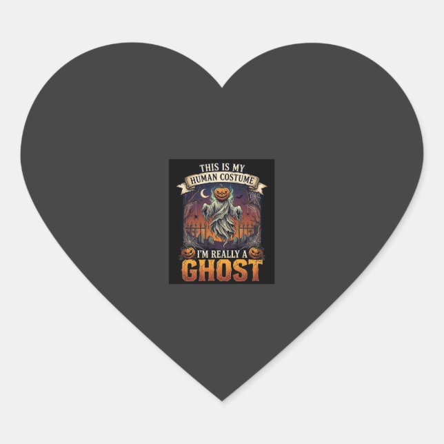 Human Costume Ghost Pumpkin Head Graveyard Spider  Heart Sticker (Front)