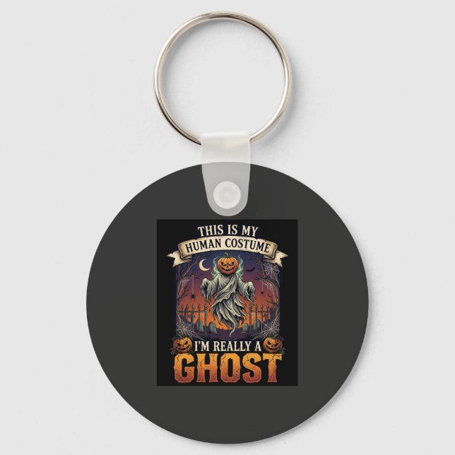 Human Costume Ghost Pumpkin Head Graveyard Spider  Key Ring (Front)