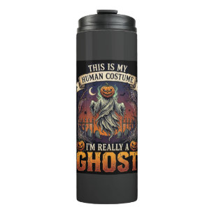 Human Costume Ghost Pumpkin Head Graveyard Spider Thermal Tumbler