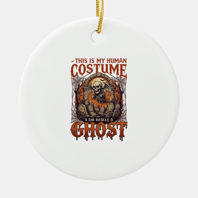Human Costume Ghost Skeleton Graveyard Moon Hallow Ceramic Ornament (Front)