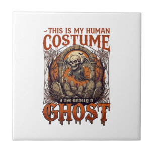 Human Costume Ghost Skeleton Graveyard Moon Hallow Ceramic Tile