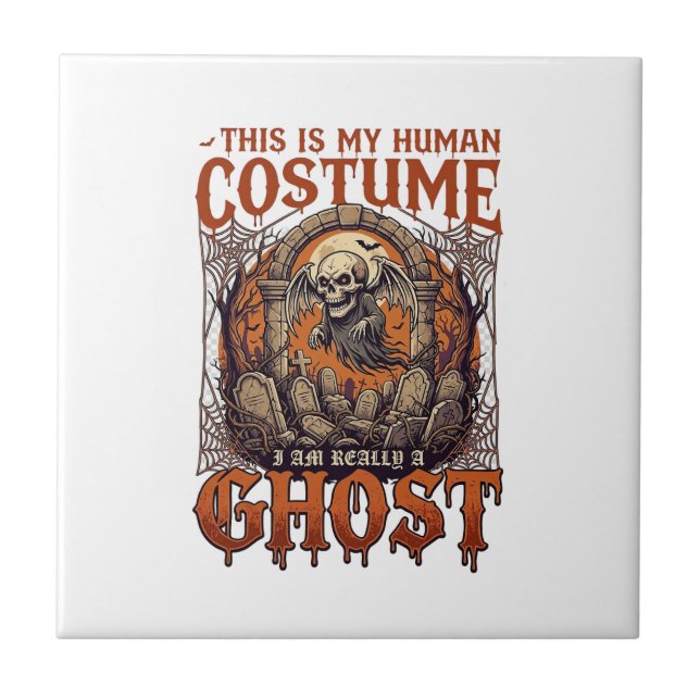 Human Costume Ghost Skeleton Graveyard Moon Hallow Ceramic Tile (Front)
