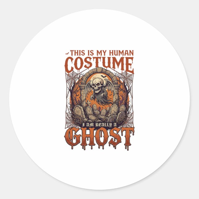 Human Costume Ghost Skeleton Graveyard Moon Hallow Classic Round Sticker (Front)