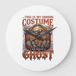 Human Costume Ghost Skeleton Graveyard Moon Hallow Large Clock