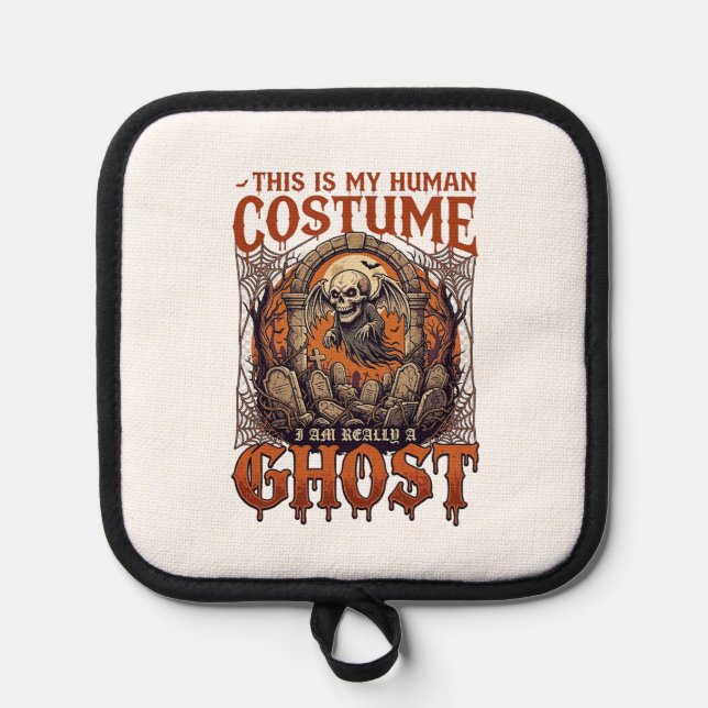 Human Costume Ghost Skeleton Graveyard Moon Hallow Pot Holder (Front)