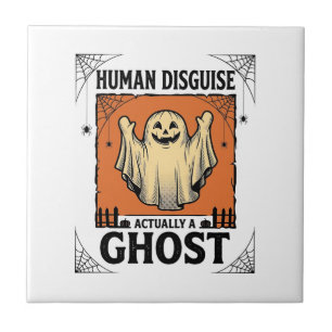 Human Costume Ghost Vintage Halloween Humor_1 Ceramic Tile