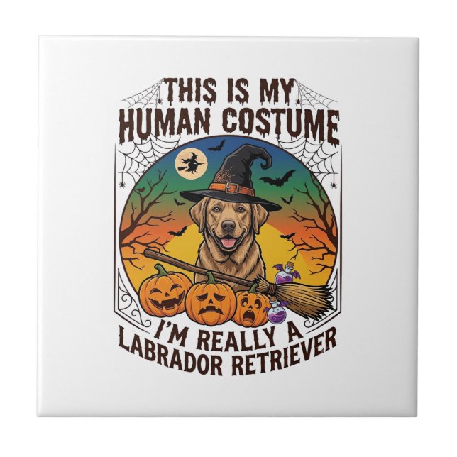 Human Costume Labrador Retriever Halloween Witch H Ceramic Tile (Front)
