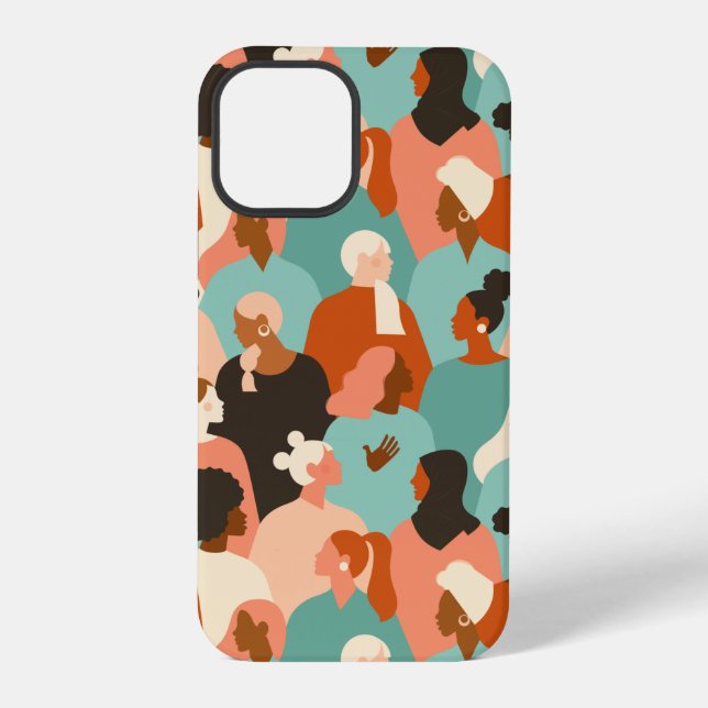 Human Diversity Retro Faces Pattern iPhone Case (Back)