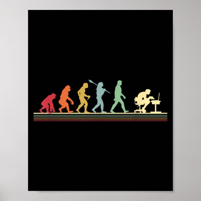 Human Evolution Into A Computer Geek Funny Graphic Poster (Front)