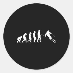 Human Evolution Skiing Snowboarding Classic Round Sticker