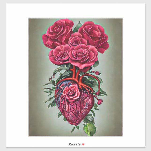 Human Heart with Red rose flowers surreal art   (Sheet)