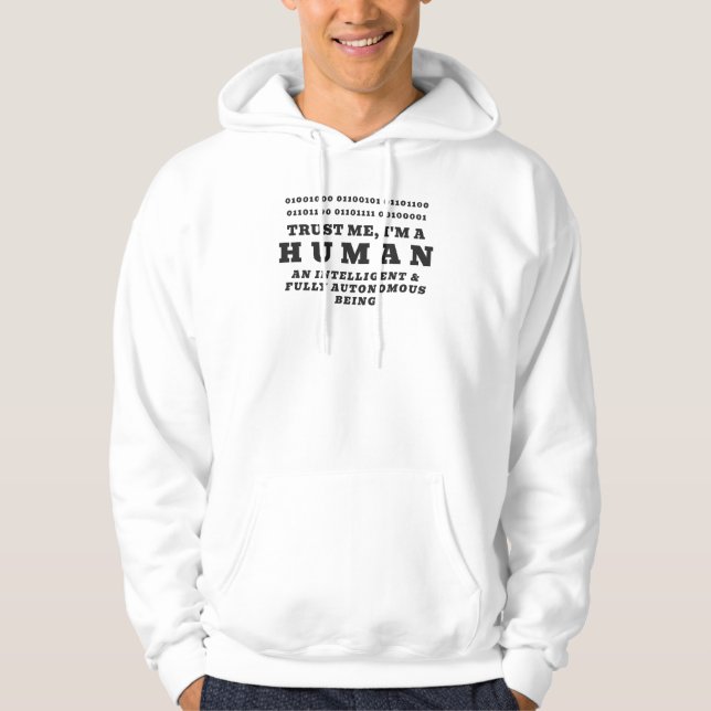 Human Hello Binary Code Promo QR Code Tech Humour Hoodie (Front)