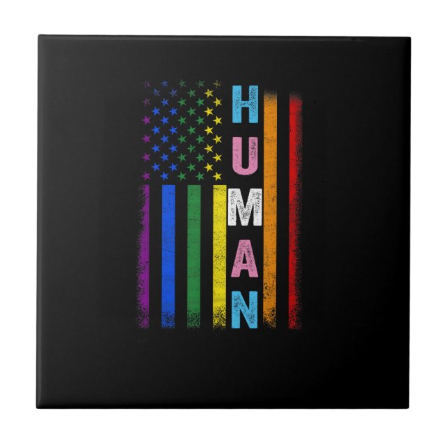 Human LGBT American Flag LGBTQ Rainbow Pride Month Ceramic Tile (Front)