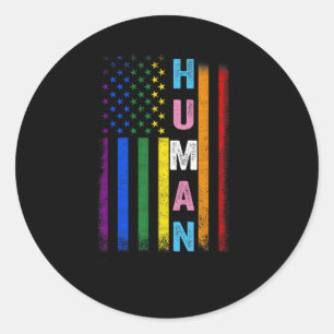 Human LGBT American Flag LGBTQ Rainbow Pride Month Classic Round Sticker