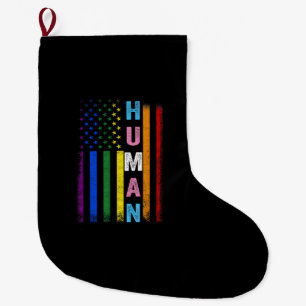 Human LGBT American Flag LGBTQ Rainbow Pride Month Large Christmas Stocking