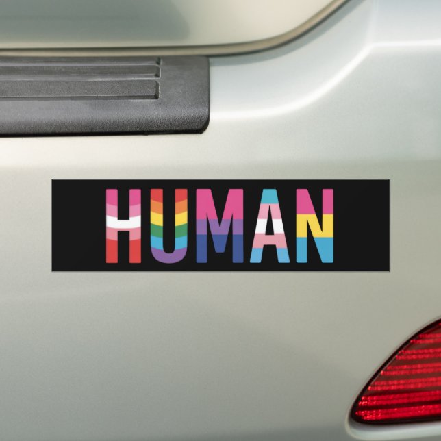 HUMAN LGBT Flag Gay Pride Month Transgender  Bumper Sticker (On Car)