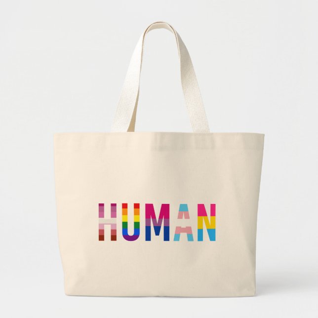 HUMAN LGBT Flag Gay Pride Month Transgender Large Tote Bag (Front)
