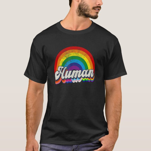 Human LGBT Flag Gay Pride Month Transgender Rainbo T-Shirt (Front)