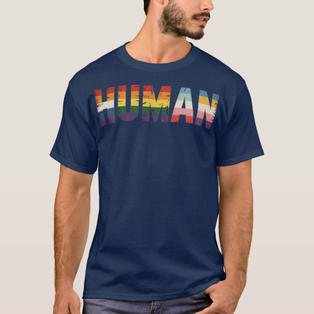HUMAN LGBT Flag Gay Pride Month Transgender Rainbo T-Shirt (Front)