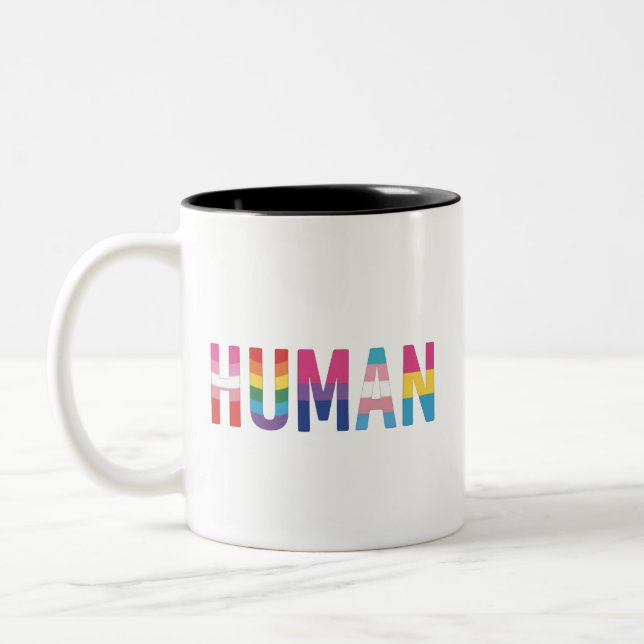 HUMAN LGBT Flag Gay Pride Month Transgender  Two-Tone Coffee Mug (Left)