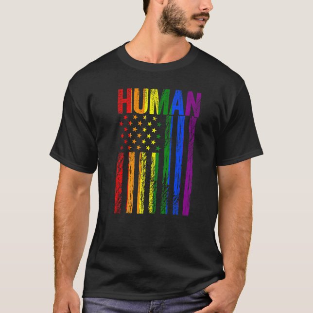 Human Lgbt Flag Gay Pride Month Usa Flag Rainbow L T-Shirt (Front)