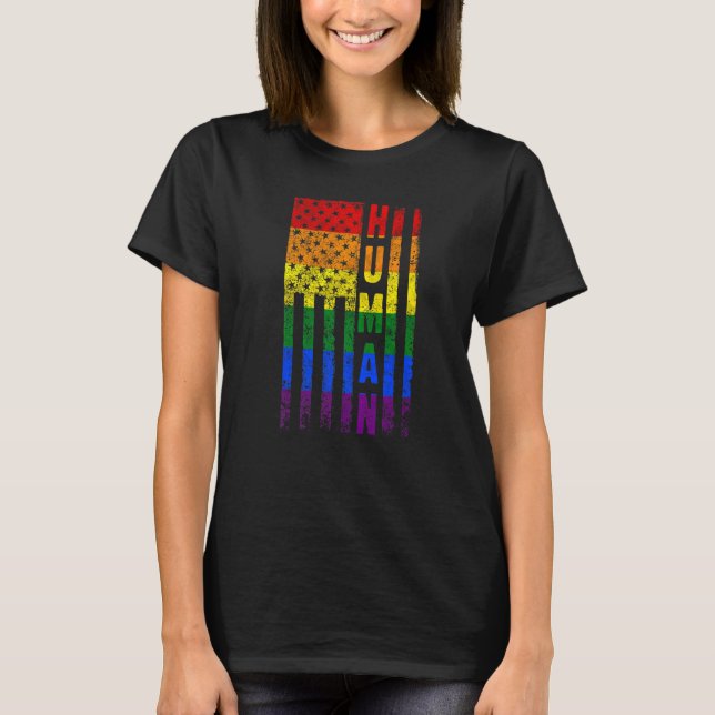 Human Lgbt Rainbow American Flag Gay Pride Month L T-Shirt (Front)